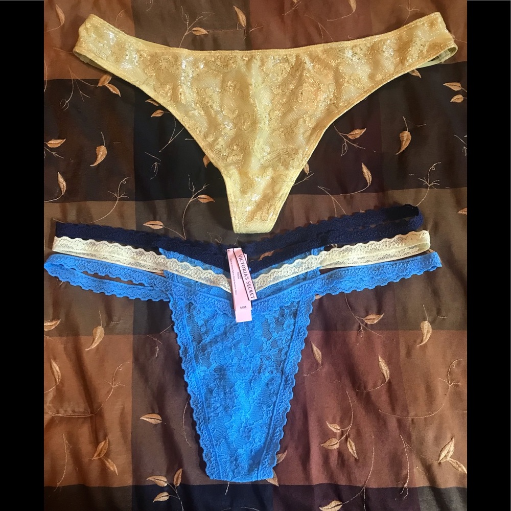 VS Thongs size M, with fancy strings citron color and blue